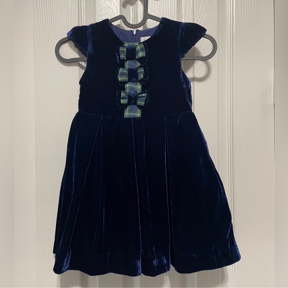 NWT Rachel Riley Girl's Bow Velvet Holiday Tartan Bow Dress - Picture 3 of 8